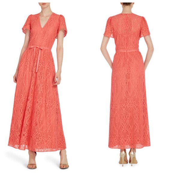 ML MONIQUE LHUILLIER Laser Lace Dress Coral - Picture 3 of 13